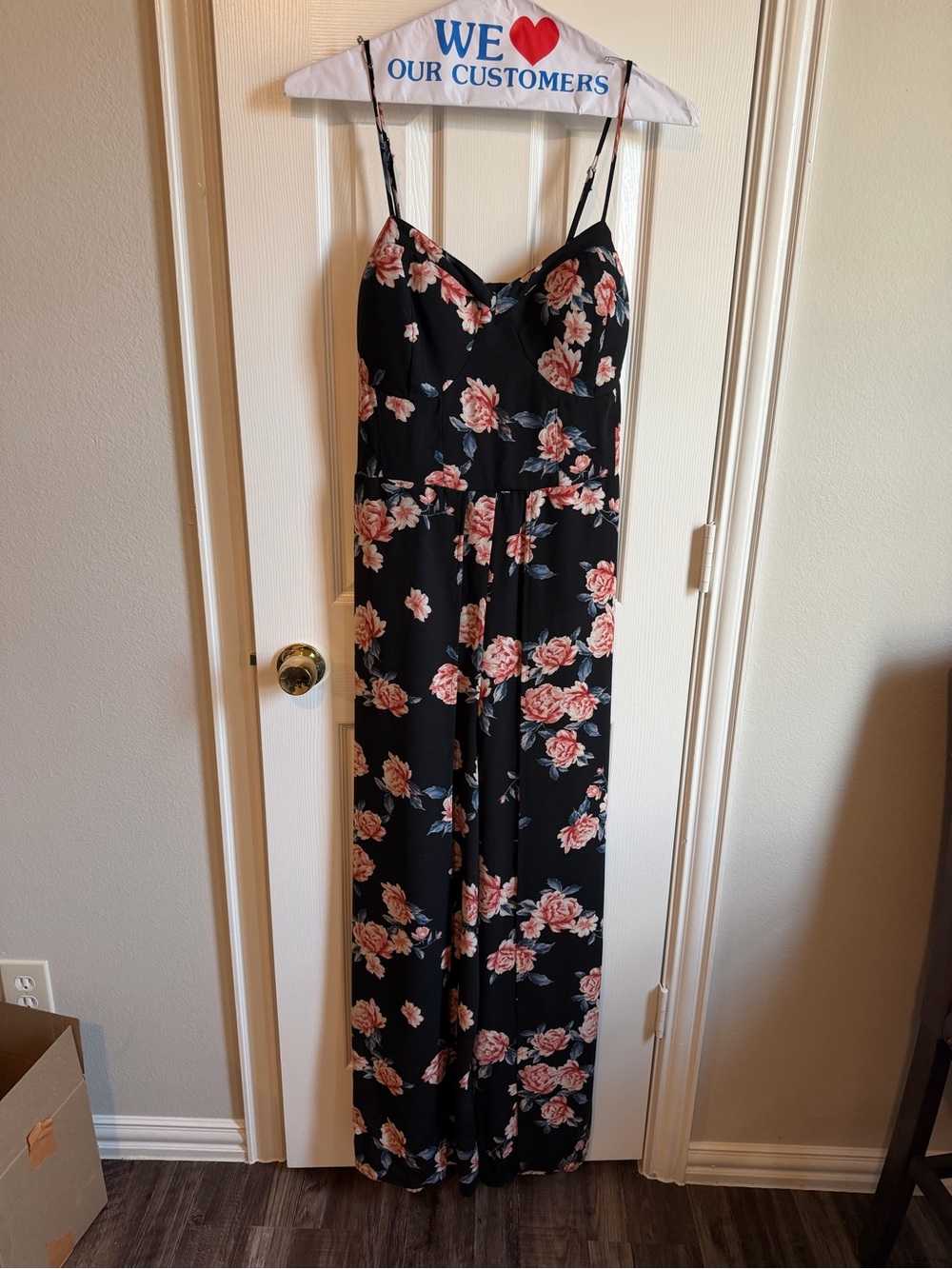 Amazon Black Jumpsuit with Pink Floral Print